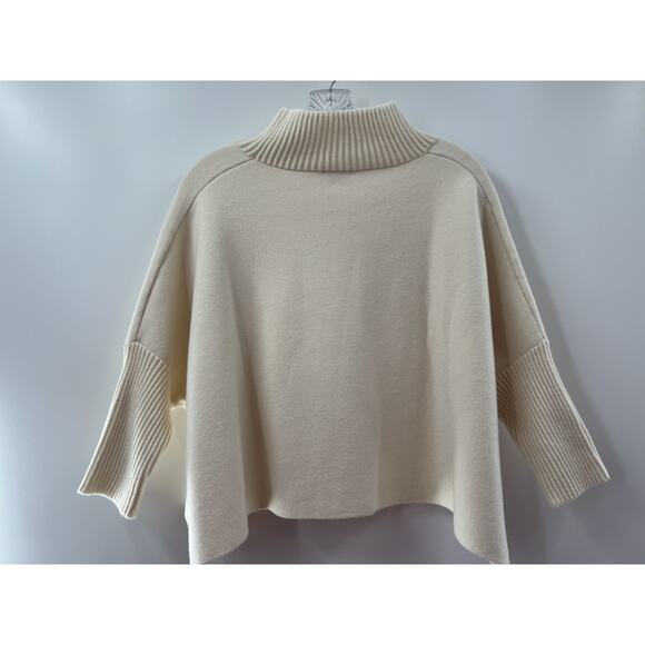 Kerisma Women's Ivory Angora Blend Ribbed Mock Neck Cropped Poncho Sweater OS - Picture 6 of 7